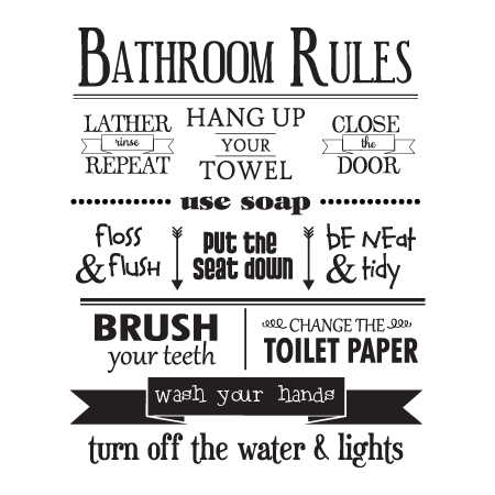 Bathroom Rules Wall Sticker Wash Brush Toilet Stickers Transfer Decal FA