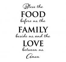 Bless the food before us, the family beside us, and the love between us. Amen wall quotes vinyl wall decal religious prayer kitchen dining room 