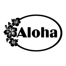 Aloha (oval border with 3 hibiscus flowers)