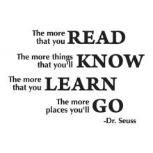 The more that you read the more things that you'll know. The more hat you learn the more places you'll go. -Dr Seuss, reading, literature, education, classroom, library, read, book, kids, playroom, nursery, dr seuss