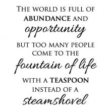 The world is full of abundance and opportunity but too many people come to the fountain of life with a teaspoon instead of a steamshovel. 