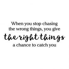 When you stop chasing the wrong things, you give the right things a chance to catch you wall quotes vinyl lettering wall decal home decor 
