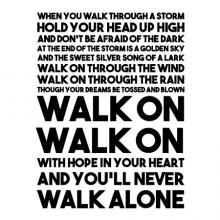 When you walk through a story hold your head up high and don't be afraid of the dark at the end of the storm is a golden sky and the sweet silver song of a lark walk on through the wind walk on through the rain though your dreams be tossed and blown walk 