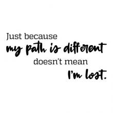 Just because my path is different doesn't mean I'm lost wall quotes vinyl lettering wall decal home decor travel nature take your own path road less traveled