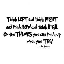 Think left and think right and think low and think high. Oh the thinks  you can think up when you try! -Dr. Seuss wall quotes vinyl lettering wall decal poem rhyme kids playroom seuss thinking thinker