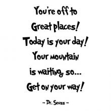 You're off to great places! Today is your day! Your mountain is waiting, so… Get on your way! - Dr Seuss wall quotes vinyl lettering vinyl decals home decor read reading literature library book quotes classroom playroom kids room nursery rhyme inspiration