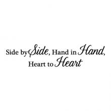 Side by side, hand in hand, heart to heart wall quotes vinyl lettering wall decal home decor vinyl stencil love family marriage bedroom wedding
