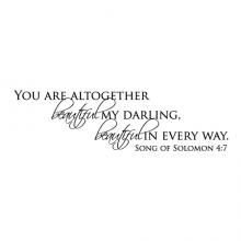 You are altogether beautiful my darling, beautiful in every way. Song of Solomon 4:7 wall quotes vinyl lettering wall decal religious faith christian bible scripture love