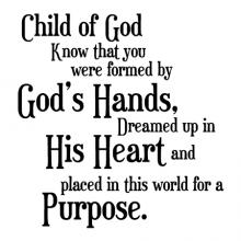 Child of God know that you were formed by God's hands, dreamed up in His heart and placed in this world for a purpose. wall quotes vinyl lettering wall decal home decor religious faith christian church bible