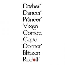 Dasher dancer prancer vixen comet cupid donner blitzen rudolph {with red circle as "o"} wall quotes vinyl lettering wall decal home decor vinyl stencil christmas holiday seasonal santa santa's reindeer names