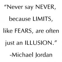 Never say never because limits, like fears, are often just an illustion - Michael Jordan wall quotes vinyl lettering wall decal home decor sports basketball 