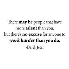 There may be people that have more talent than you, but there’s no excuse for anyone to work harder than you do. - Derek Jeter wall quotes vinyl lettering wall decal home decor vinyl stencil sports baseball inspiration sport play practice