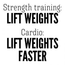 Strength training? Lift weights. Cardio? Lift weights faster wall quotes vinyl lettering wall decal home decor gym home workout working out weights weightlifting crossfit