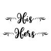His / Hers {scroll embellishment] wall quotes vinyl lettering wall decal home decor bathroom washroom restroom labels