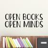 Open books open minds wall quotes vinyl lettering wall decal home decor vinyl stencil read reading book library book shelf reading nook