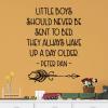 Little boys should never be sent to bed. They always wake up a day older -peter pan - [arrow] wall quotes vinyl lettering wall decal home decor jm barrie kids room childrens room play room reading nook book read 