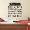 Superheroes must always be respectful . Love . Be kind . Be strong . Be brave . Protect . Do your best  wall quotes vinyl decal kids room boy boys hero 