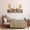 Antlers and custom name wall quotes vinyl lettering wall decal hunt camp nature deer country rustic kids room personalize personalize family name customize