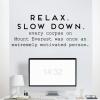 Relax. Slow Down. Every corpse on Mount Everest was once an extremely motivated person. wall quotes vinyl lettering wall decal home decor vinyl stencil office professional funny motivation desk work space