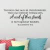 Though one may be overpowered, two can defend themselves. A cord of three strands is not quickly broken. Ecclesiastes 4:12 wall quotes vinyl lettering wall decal marriage wedding wedding knot religious faith church christian scripture 