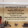 Workshop Rules Measure twice cut once No whining or crying If you take it, put it back My garage my rules Don't use it if you don't know how If I can't fix it, we're all in trouble wall quotes vinyl lettering wall decal home decor vinyl stencil garage dad