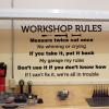 Workshop Rules Measure twice cut once No whining or crying If you take it, put it back My garage my rules Don't use it if you don't know how If I can't fix it, we're all in trouble wall quotes vinyl lettering wall decal home decor vinyl stencil garage dad