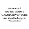 As soon as I saw you, I knew a grand adventure was about to happen. - Winnie the Pooh wall quotes vinyl lettering wall decal aa milne christopher robin book quote literature reading school education
