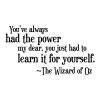 You've always had the power my dear, you just had to learn it for yourself ~The Wizard of Oz wall quotes vinyl lettering wall decal home decor vinyl stencil movie quotes