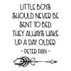 Little boys should never be sent to bed. They always wake up a day older -peter pan - [arrow] wall quotes vinyl lettering wall decal home decor jm barrie kids room childrens room play room reading nook book read 