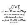Love is our true destiny. We do not find the meaning of life by ourselves a lone - we find it with another. Thomas Merton