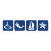 Submarine, whale, sailboat and starfish in rounded squares