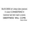 Success isn't always about greatness. It's about consistency. Consistent hard word leads to success. Greatness will come - Dwayne Johnson wall quotes vinyl lettering wall decal sports quotes home decor the rock 